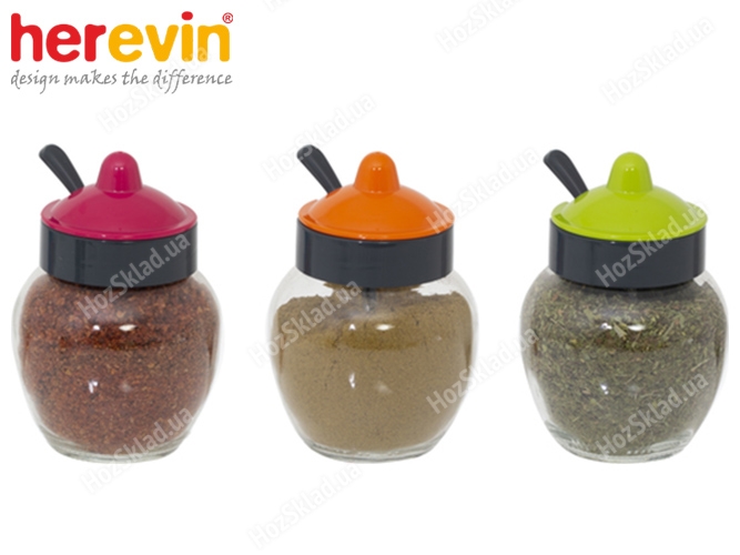 Спецовница с ложкой Herevin Spice Combine Colours MIX стеклянная 370мл 83516