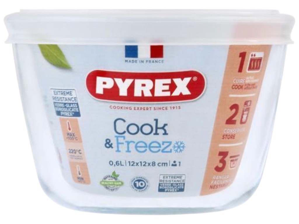 Форма для запікання Pyrex Cook & Freeze, з кришкою, боросилікатне скло, пластик, 600мл, 12×8см