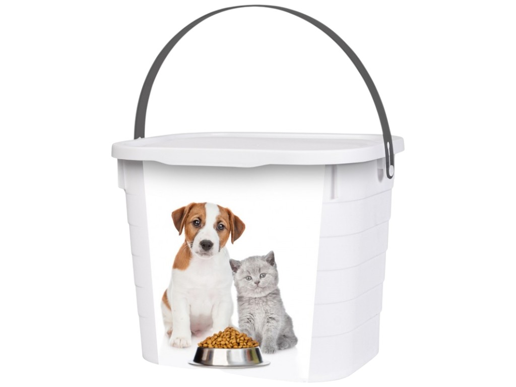 Контейнер для корму Herevin, пластик, 7,3 л, 21×20×27см, колір білий з малюнком