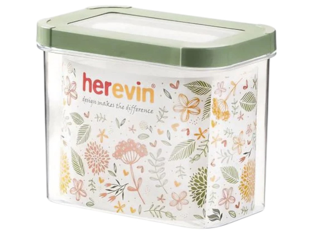 Контейнер Herevin Storage, прямоугольный, пластик, 1,2л, 15,5×9,5×12,7 см, цвет зеленый