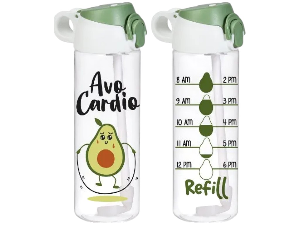 Пляшка для води Herevin AvoCardio, пластик, 750мл, 24×7×11см, колір прозорий
