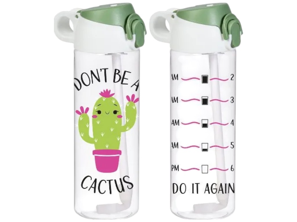 Пляшка для води Herevin Cactus, пластик, 750мл, 24×7×11см, колір прозорий