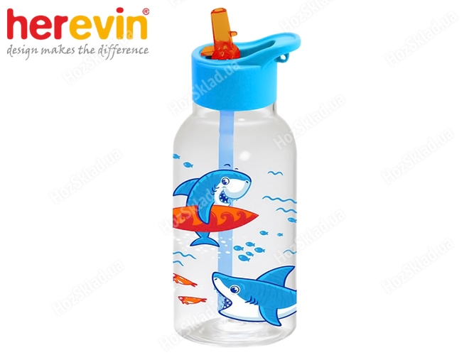 Бутылка для воды Herevin Shark, детская с трубочкой, 460мл 75641