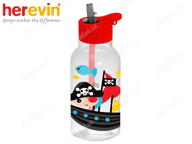 Бутылка для воды пластиковая детская Herevin Pirate с трубочкой 460мл, 75658
