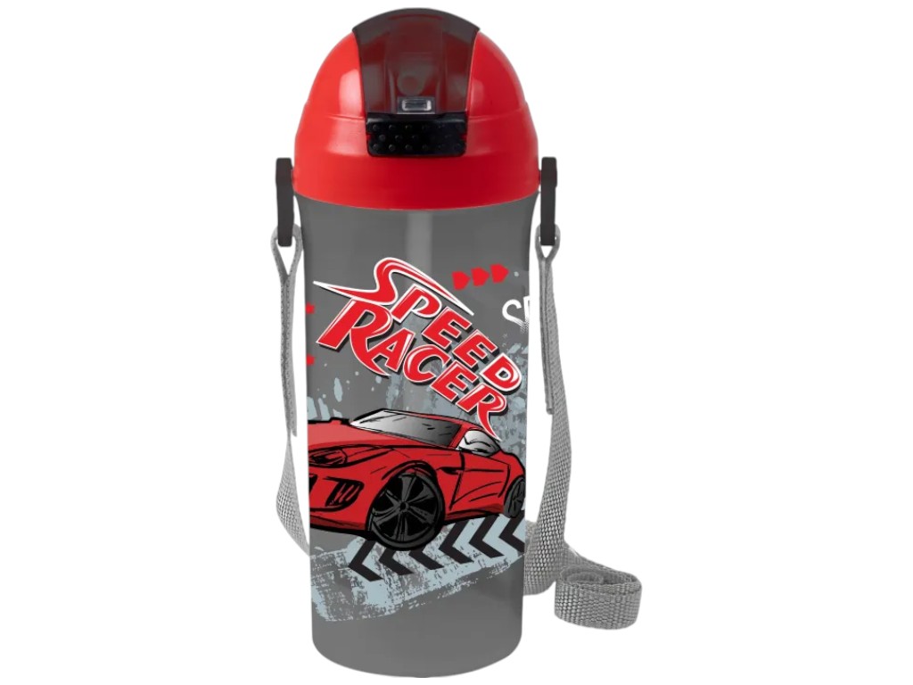 Пляшка для води Herevin Speed Racer, пластик, 600мл, 22×9×9см, колір сірий з червоним