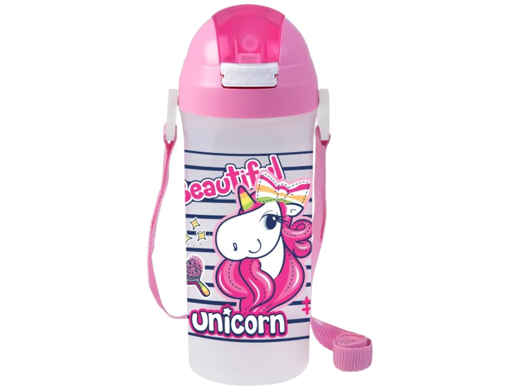 Пляшка для води Herevin Unicorn, пластик, 600мл, 22×9×9см, колір рожевий