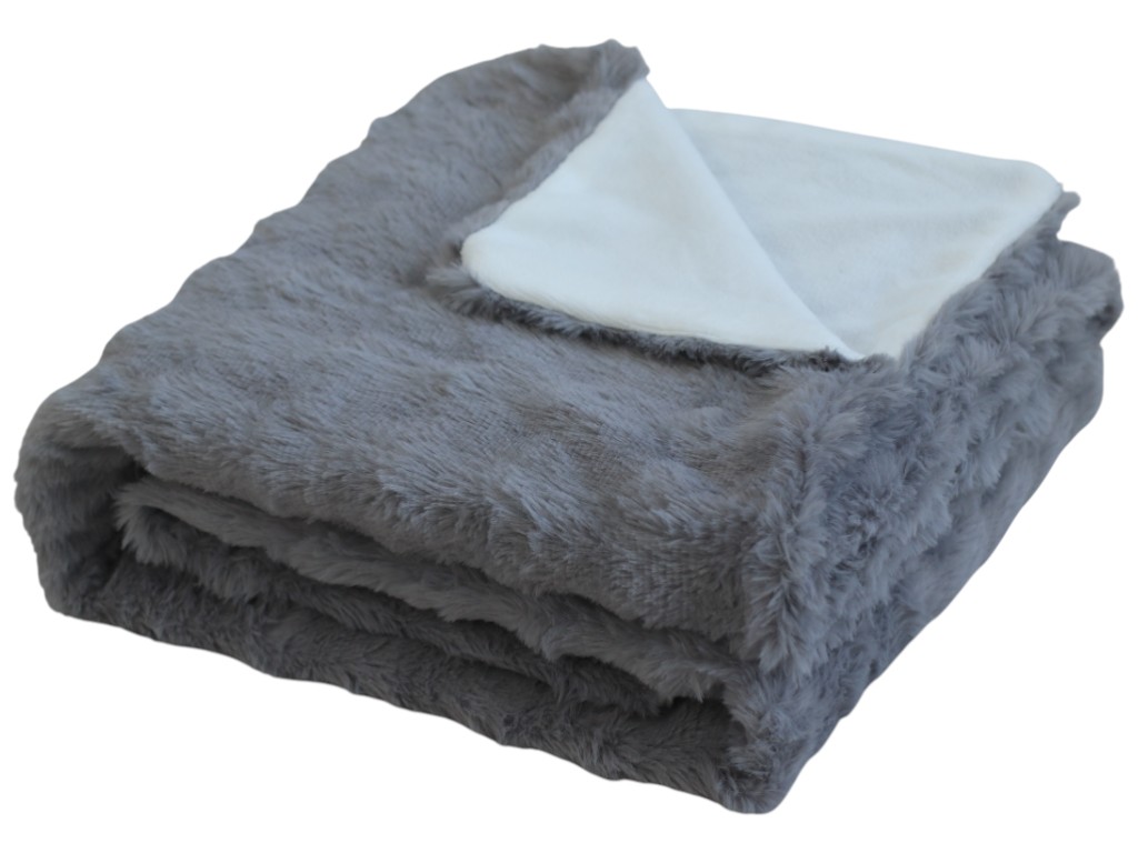 Плед-одеяло Soho Vip, искусственный мех кролика и норки, 150×200см, цвет серый