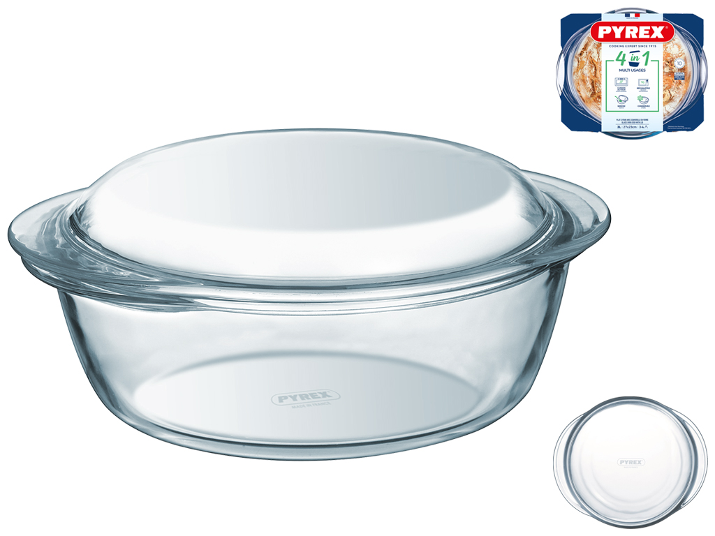 Каструля скляна Pyrex, з кришкою, 3л