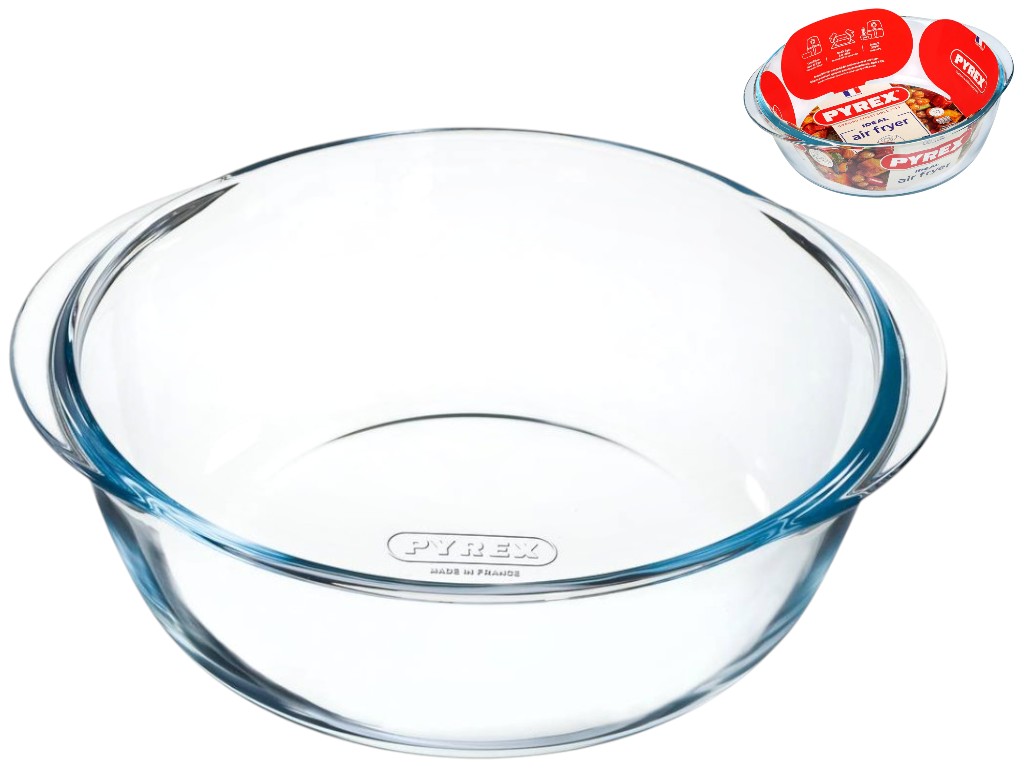 Форма для запікання Pyrex Air Fryer, кругла, боросилікатне скло, 2,3л, 26×23×8см