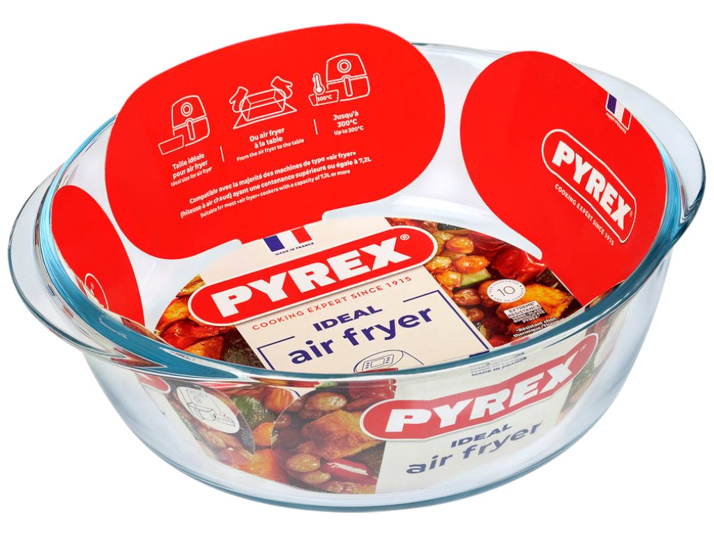 Форма для запікання Pyrex Air Fryer, кругла, боросилікатне скло, 2,3л, 26×23×8см