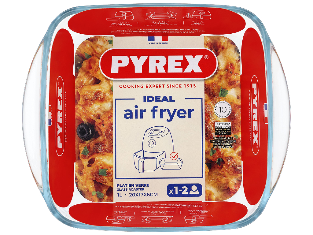 Форма для запекания PYREX Airfryer, боросиликатное стекло, квадратная, 20×17×6см, 1л