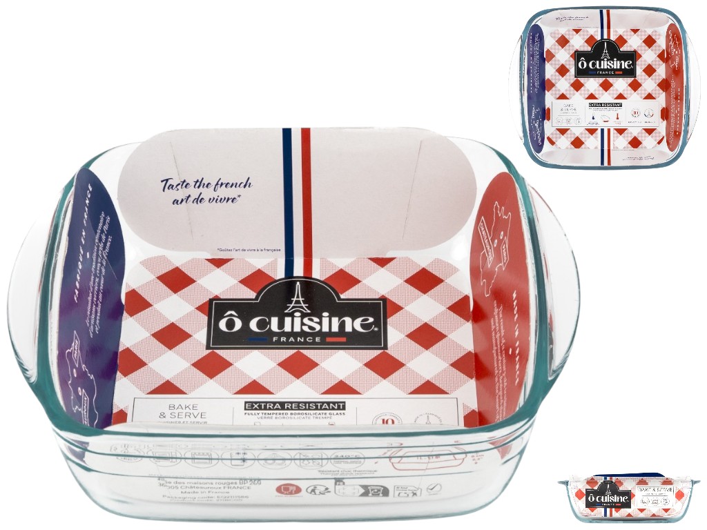 Форма для запекания O Cuisine, квадратная, боросиликатное стекло, 1л, 22×17×6см, цвет прозрачный