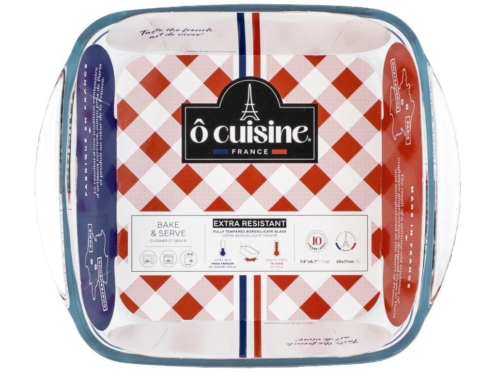 Форма для запекания O Cuisine, квадратная, боросиликатное стекло, 1л, 22×17×6см, цвет прозрачный