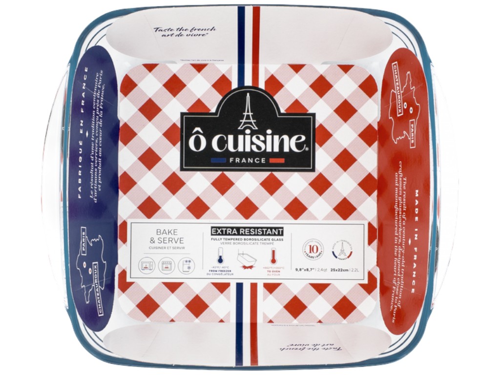 Форма для запекания О Cuisine, квадратная, боросиликатное стекло, 2,2л, 25×22×7см, цвет прозрачный