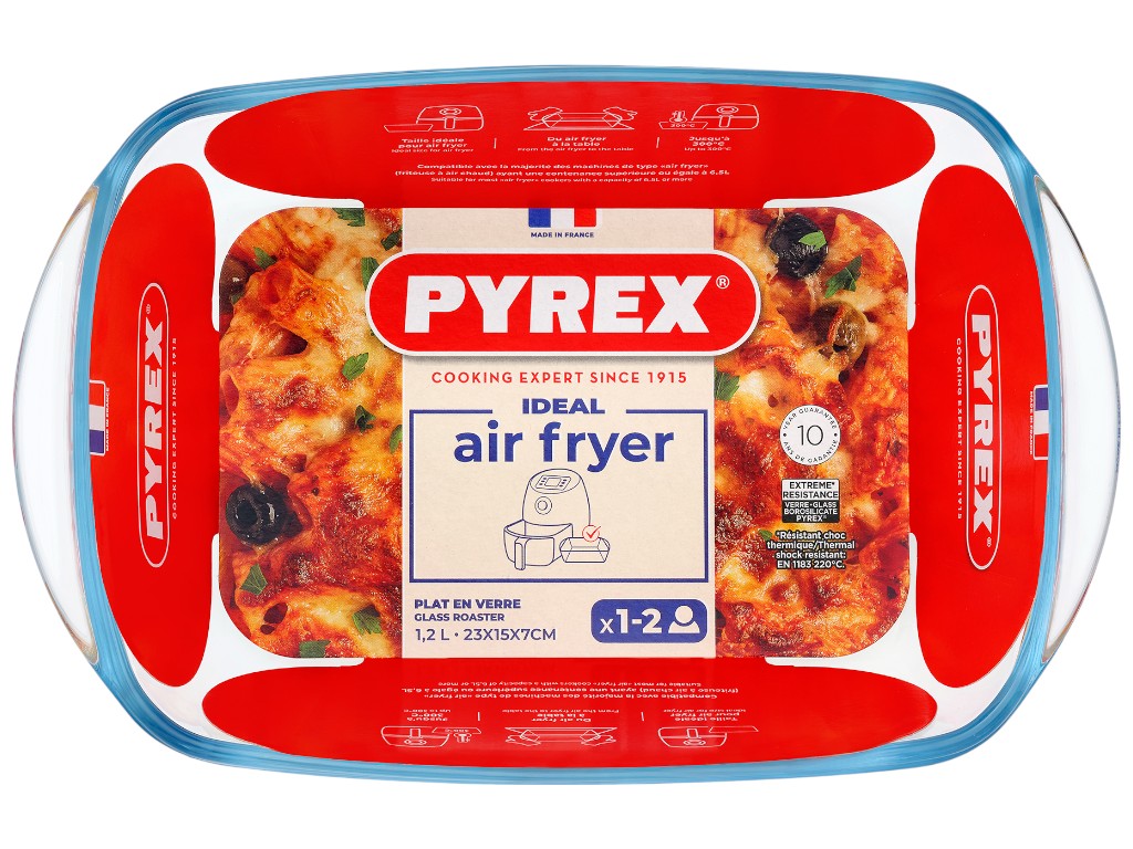 Форма для запікання Pyrex Air Fryer, прямокутна, боросилікатне скло, 1,2л, 23×15×7см