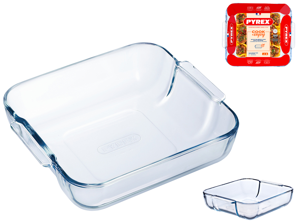 Форма скляна Pyrex, з ручками, квадратна, 25х21х6см, 2л, 313761000127