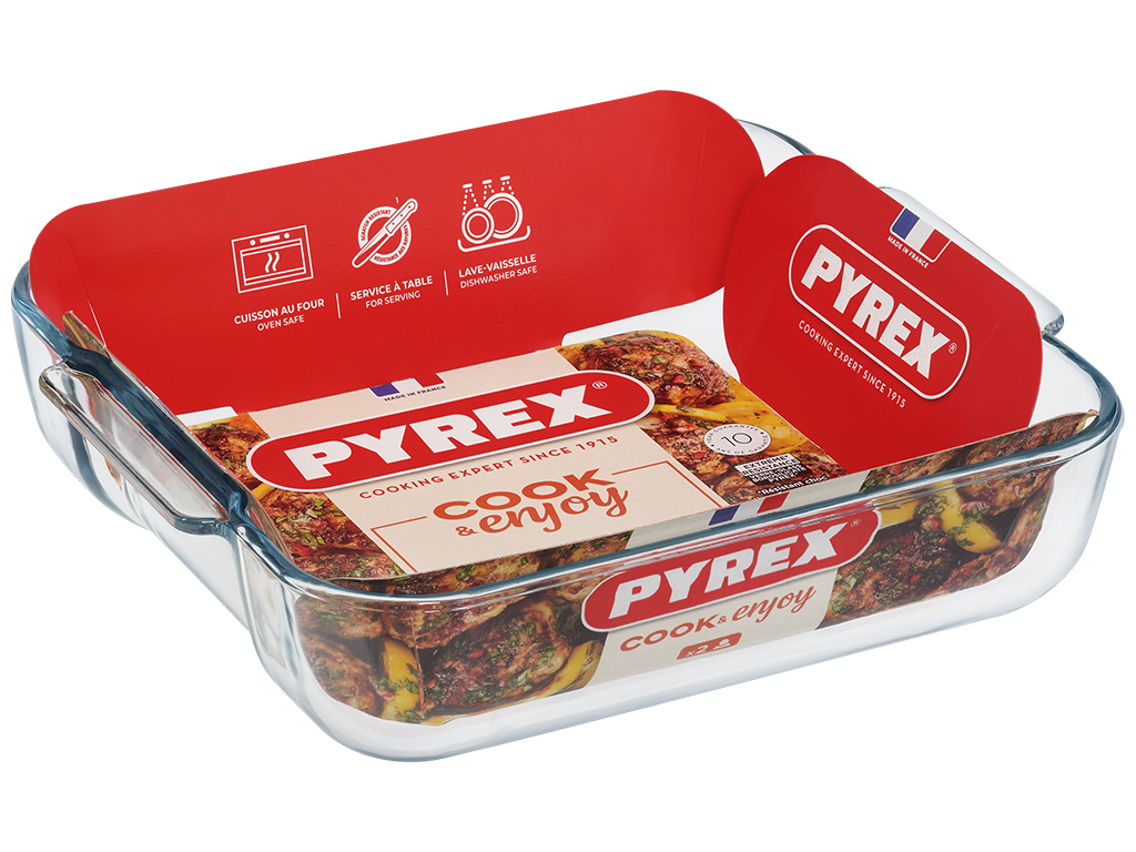 Форма скляна Pyrex, з ручками, квадратна, 25х21х6см, 2л, 313761000127