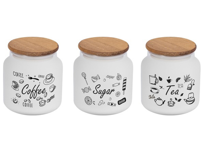 Банка Herevin Ice Colour Tea-Coffee-Sugar, с деревянной крышкой, 635мл, 8699038105799