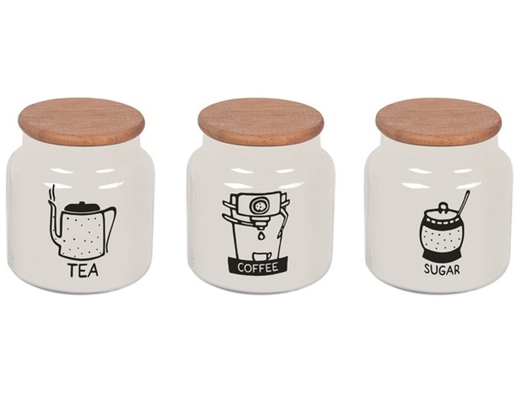Банка Herevin White - Black Tea - Coffee - Sugar MIX з бамбуковою кришкою, 635мл (1шт) 8690069650678