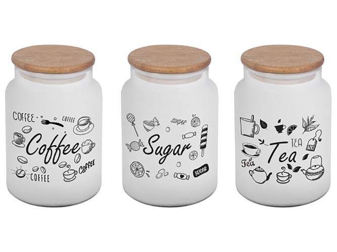 Банка Herevin Ice Colour Tea-Coffee-Sugar з дерев.кришкою, 890мл, 8690069399652