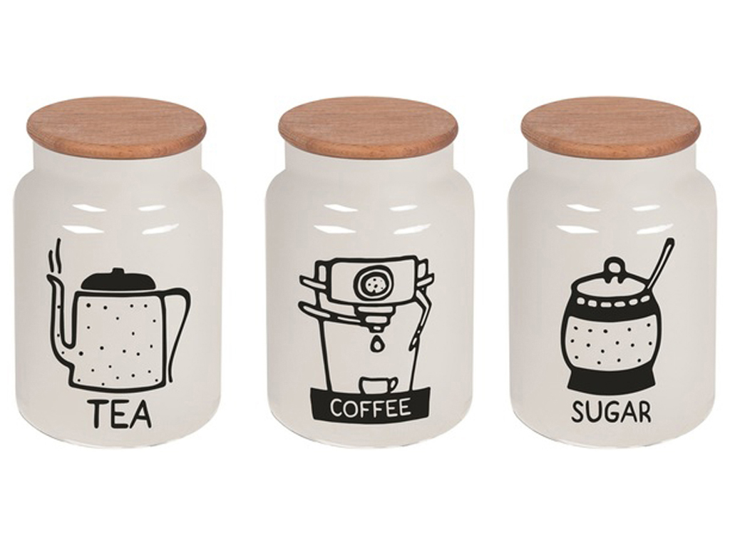 Банка Herevin White - Black Tea - Coffee - Sugar MIX с бамбуковой крышкой, 890мл (1шт) 8690069650685