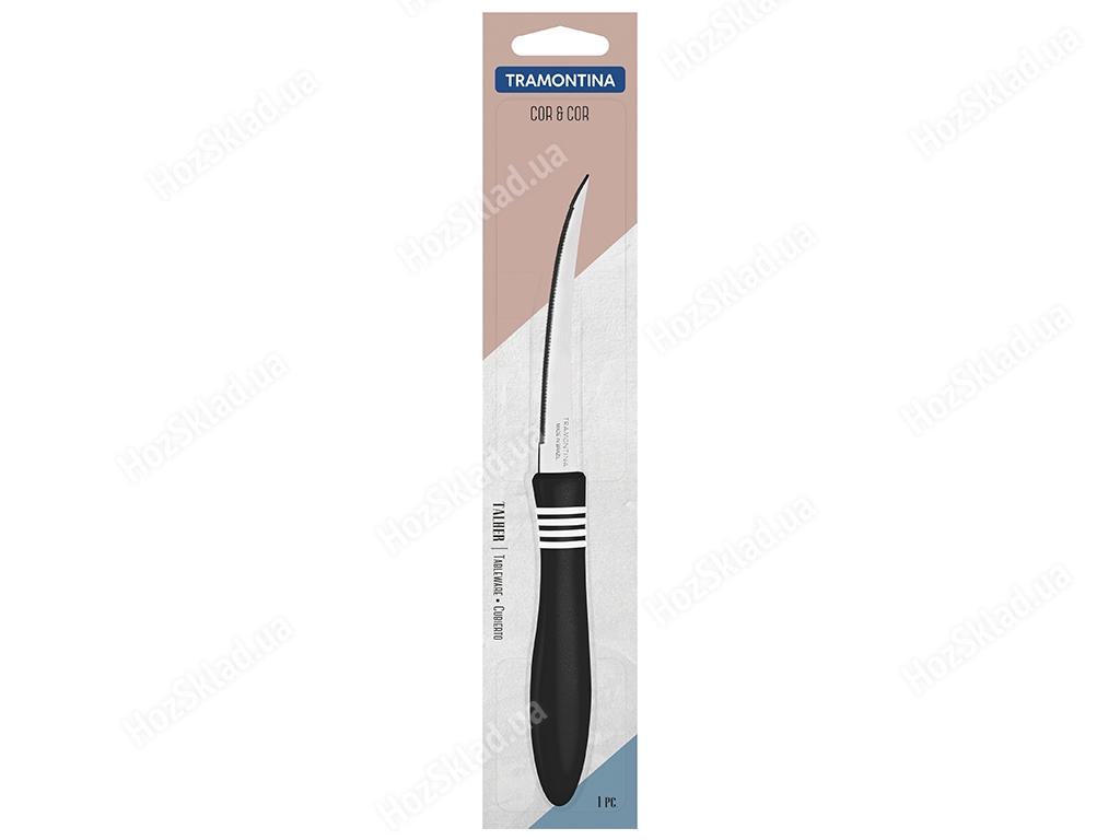 Нож для томатов Tramontina COR & COR, 102мм, черная ручка, 7891112249745