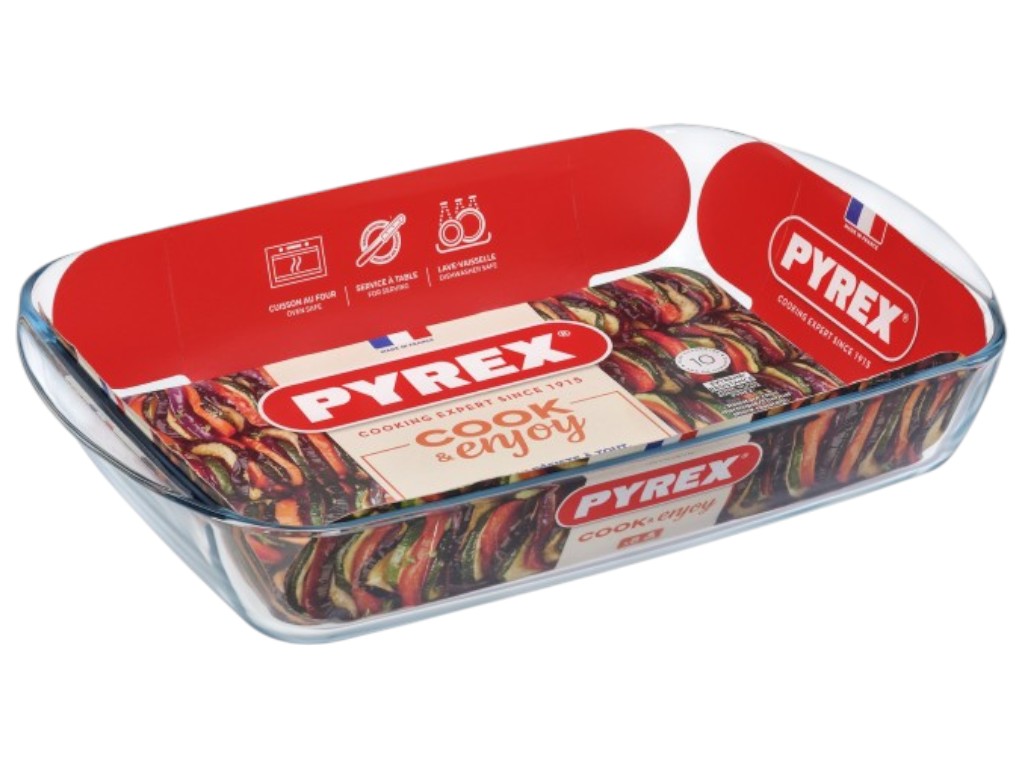 Форма для запікання Pyrex, прямокутна, боросилікатне скло, 4,9л, 40x27x7см, колір прозорий