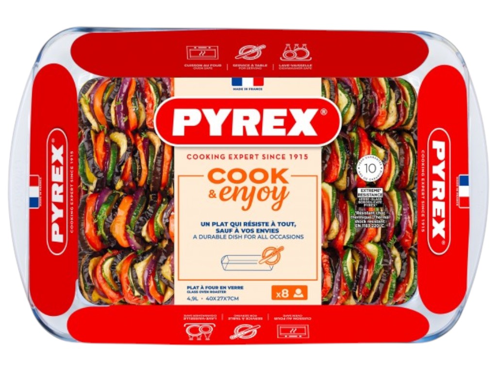 Форма для запікання Pyrex, прямокутна, боросилікатне скло, 4,9л, 40x27x7см, колір прозорий