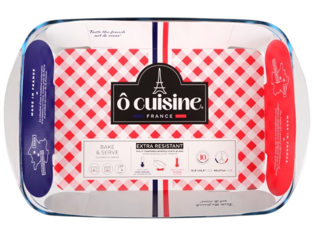 Форма для запекания O Cuisine, прямоугольная, боросиликатное стекло, 4,9л, 40×27×7см