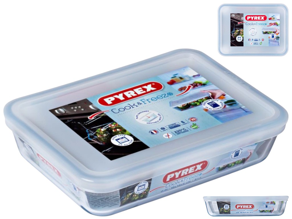 Форма для запекания Pyrex Cook & Freeze, с крышкой, боросиликатное стекло, пластик, 800мл, 19×14×4см
