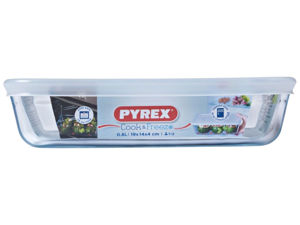Форма для запекания Pyrex Cook & Freeze, с крышкой, боросиликатное стекло, пластик, 800мл, 19×14×4см