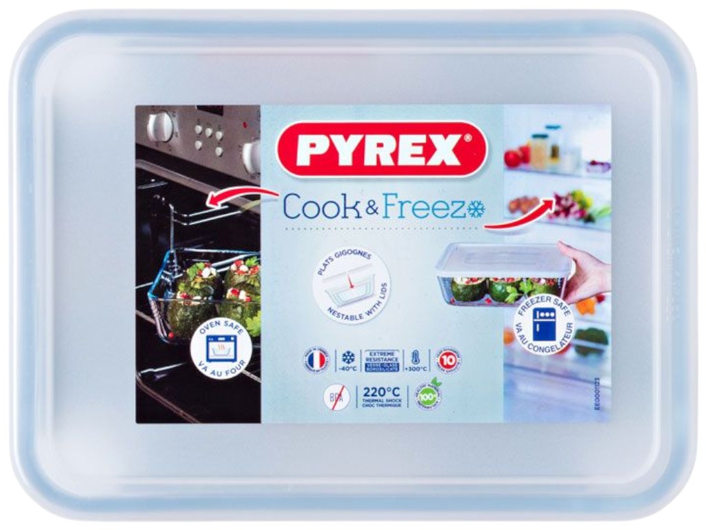 Форма для запекания Pyrex Cook & Freeze, с крышкой, боросиликатное стекло, пластик, 800мл, 19×14×4см