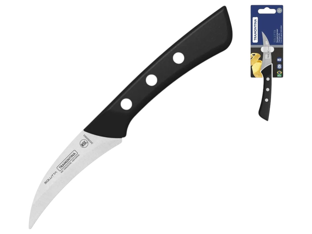 Нож для очистки Tramontina Solutta, нержавеющая сталь, ручка поликарбонат, лезвие 76мм, цвет черный