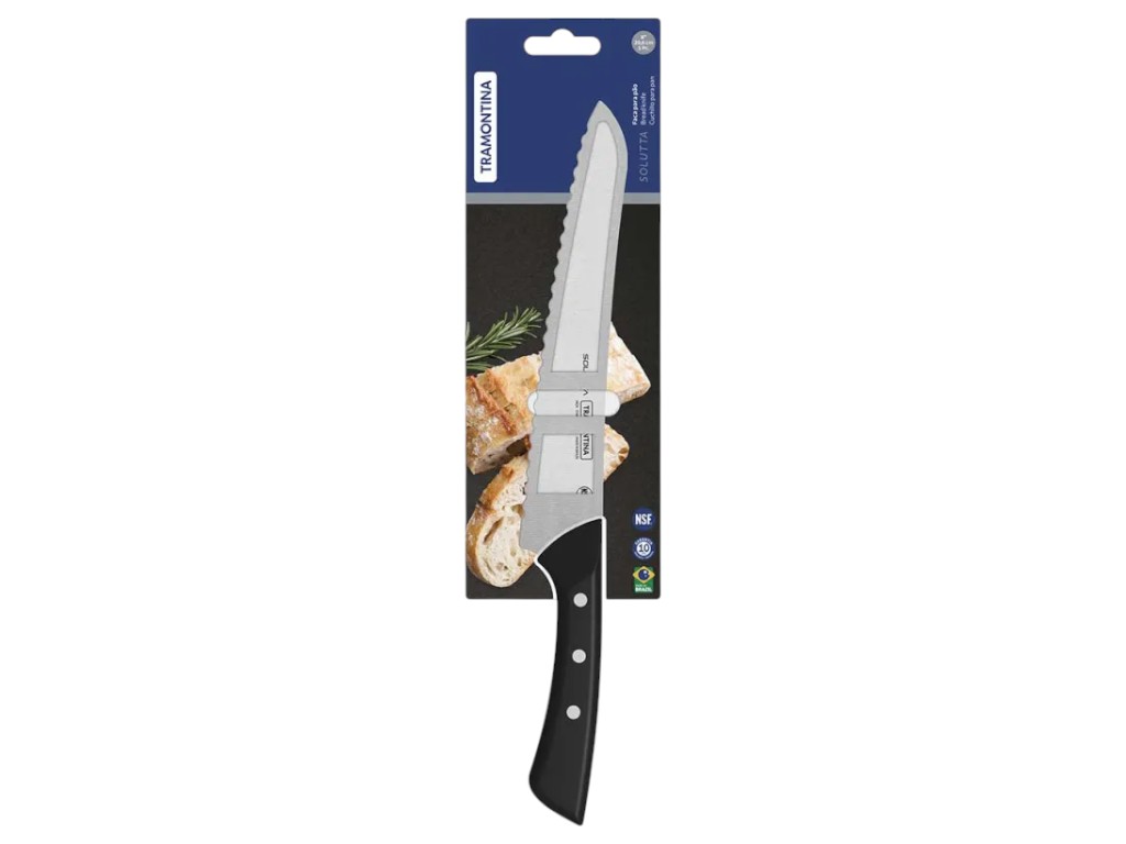 Нож для хлеба Tramontina Solutta, нержавеющая сталь, ручка поликарбонат, лезвие 206мм, цвет черный