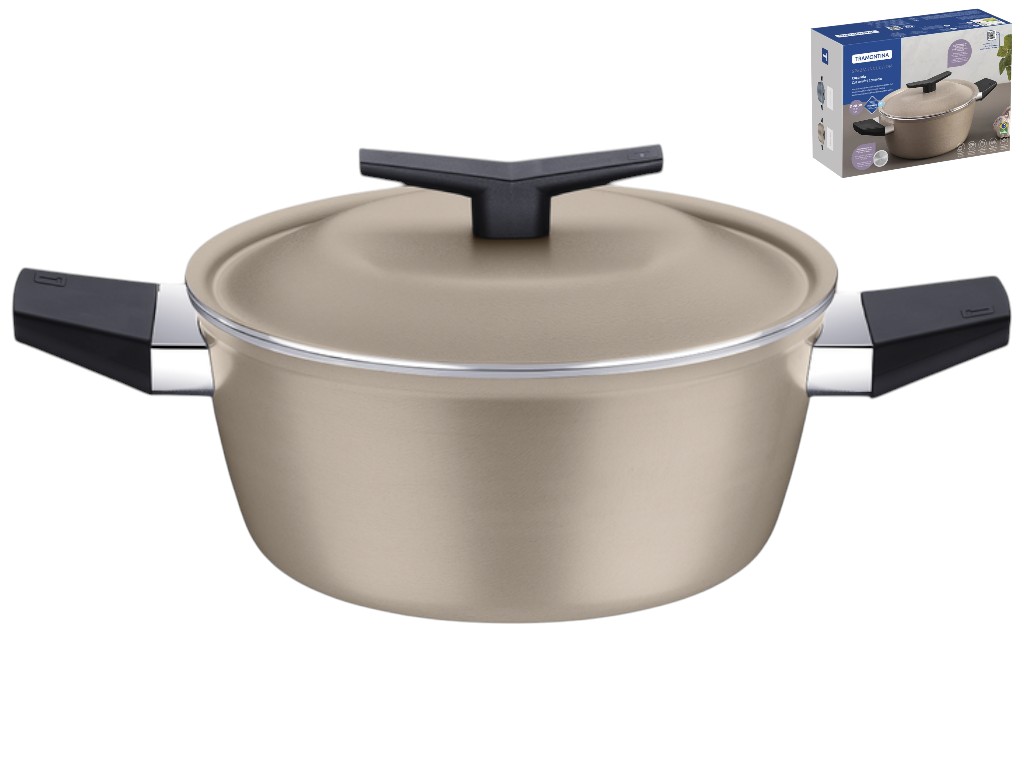 Кастрюля с крышкой Tramontina Spezia Sand, с крышкой, алюминий, 2,4л, 20см, цвет песочный