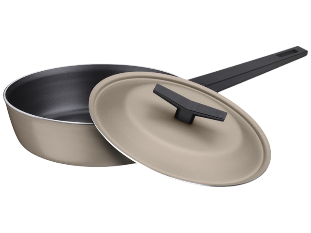 Сковорода глубокая Tramontina Spezia, с крышкой, алюминий, 2,5л, 24см, цвет песочный
