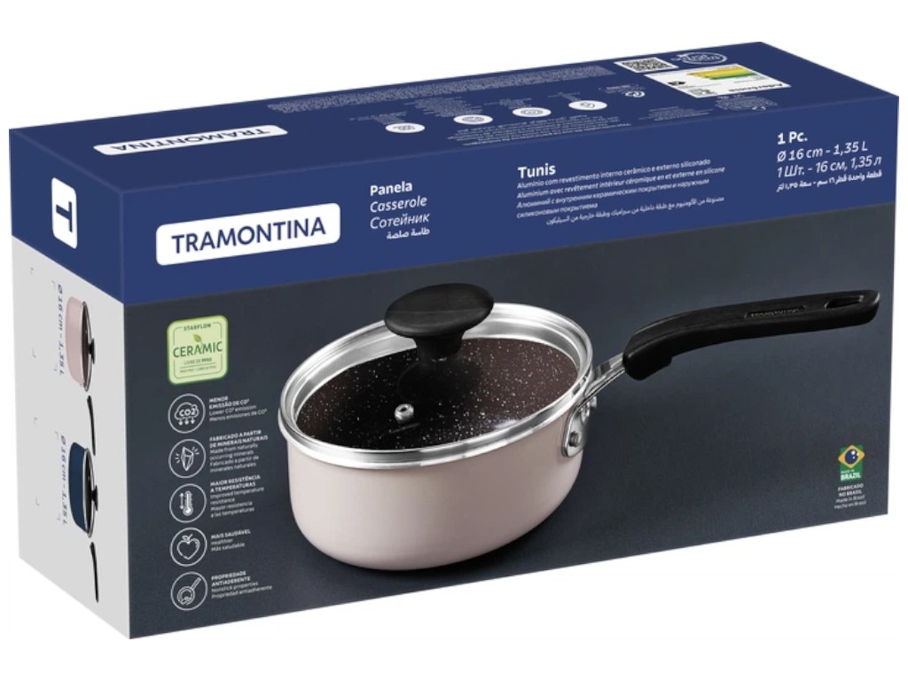 Сотейник Tramontina Tunis, с крышкой, алюминий, 1,35л, 16см, цвет синий