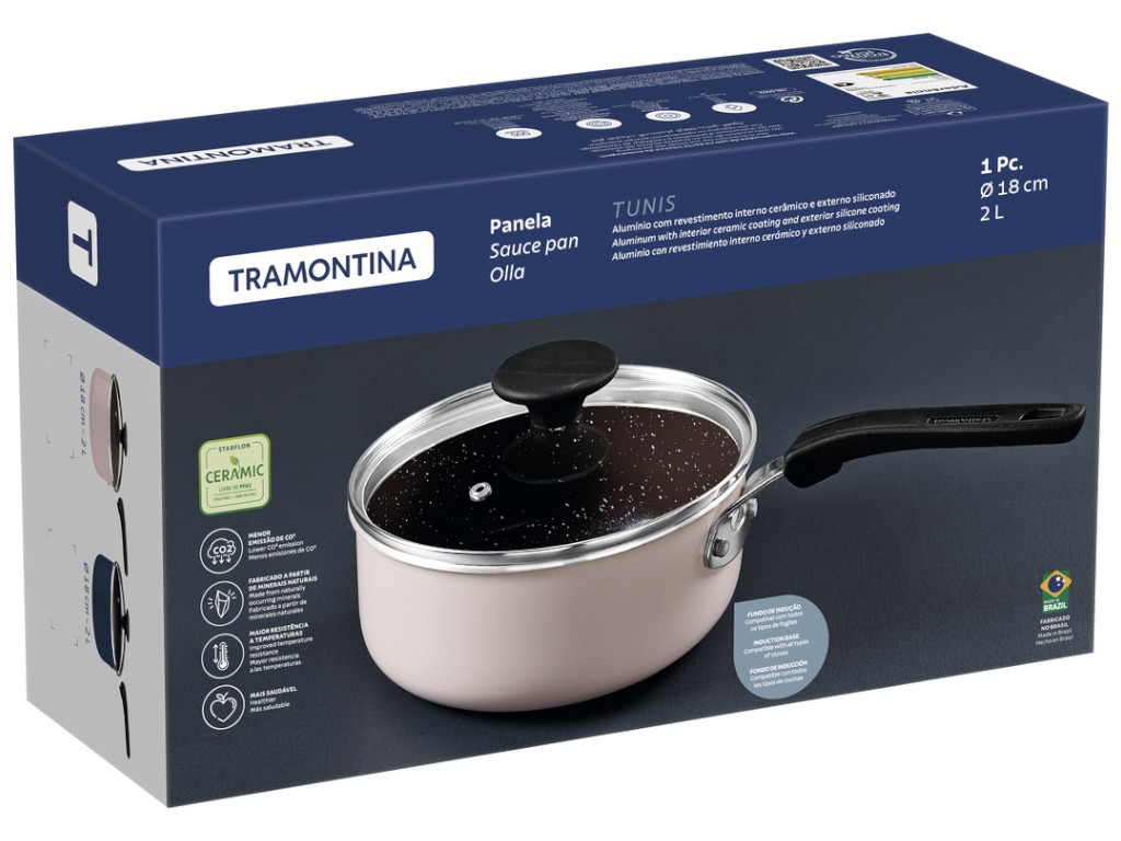 Сотейник Tramontina Tunis, с крышкой, алюминий, 2л, 18см, цвет синий