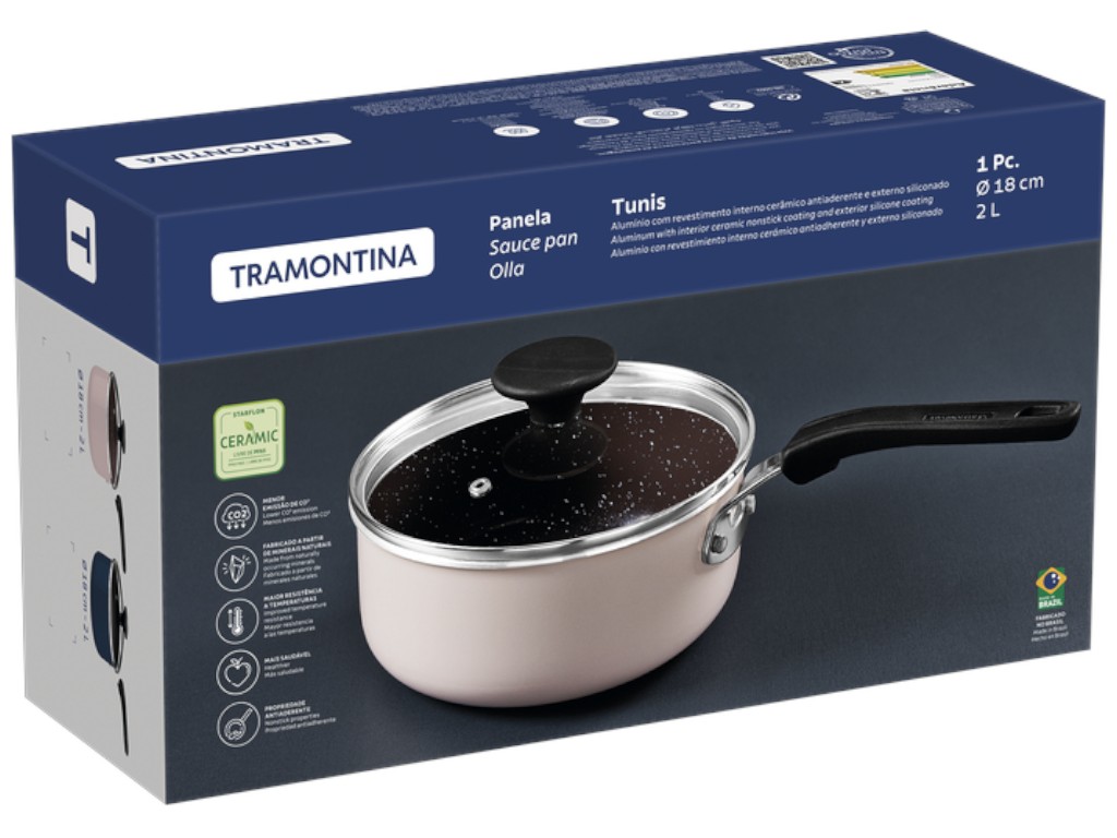 Сотейник Tramontina Tunis, с крышкой, алюминий, 2л, 18см, цвет розовый