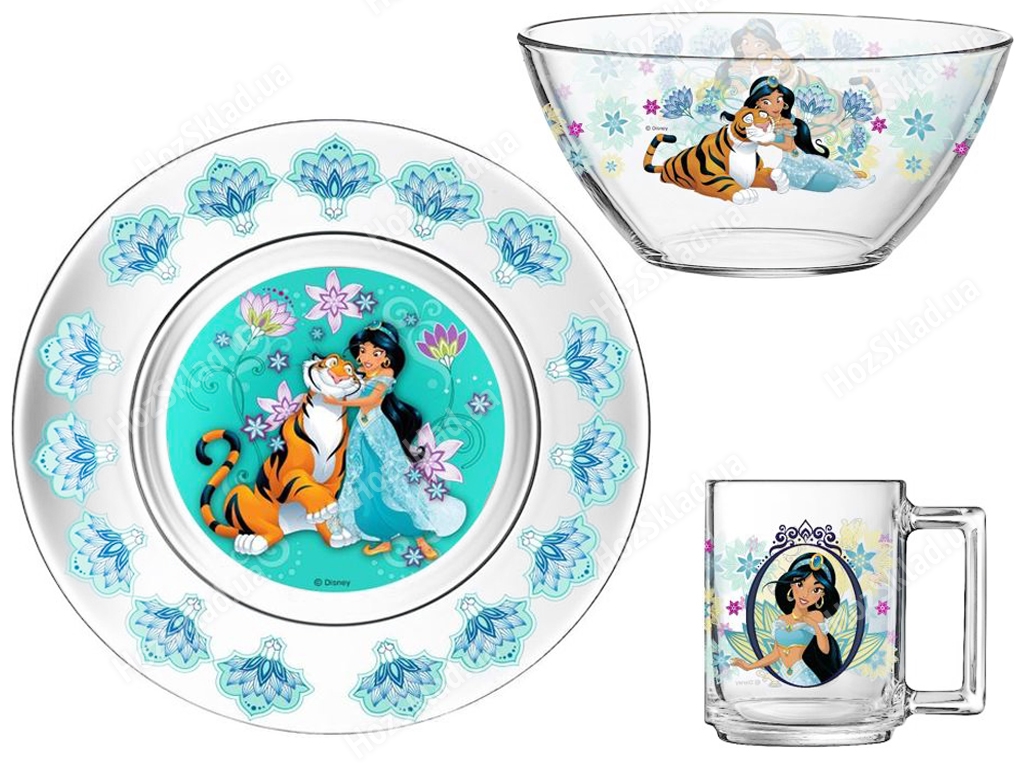 Набор посуды детской стеклянной Disney Жасмин 3 предмета (чашка, тарелка, супник) 34024