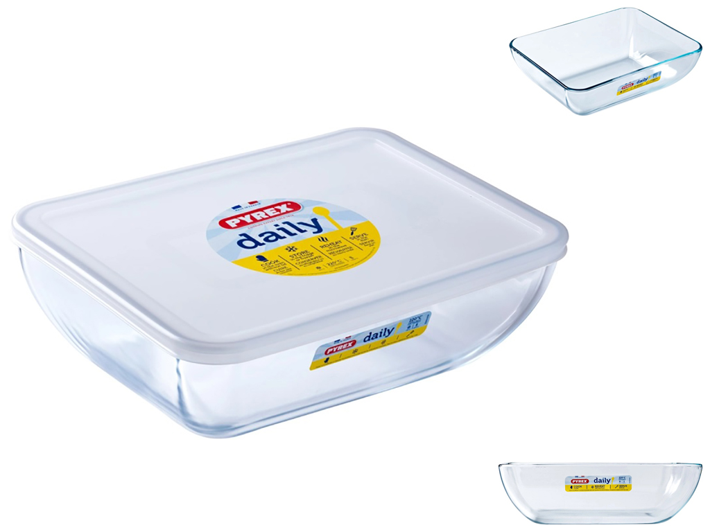 Форма скляна Pyrex Daily, з кришкою, прямокутна, 22х17см, 1,3л, 342647028874