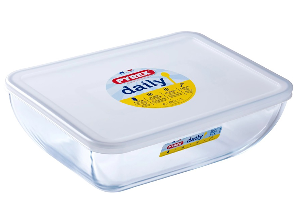 Форма скляна Pyrex Daily, з кришкою, прямокутна, 25х20см, 2,2л, 342647028875