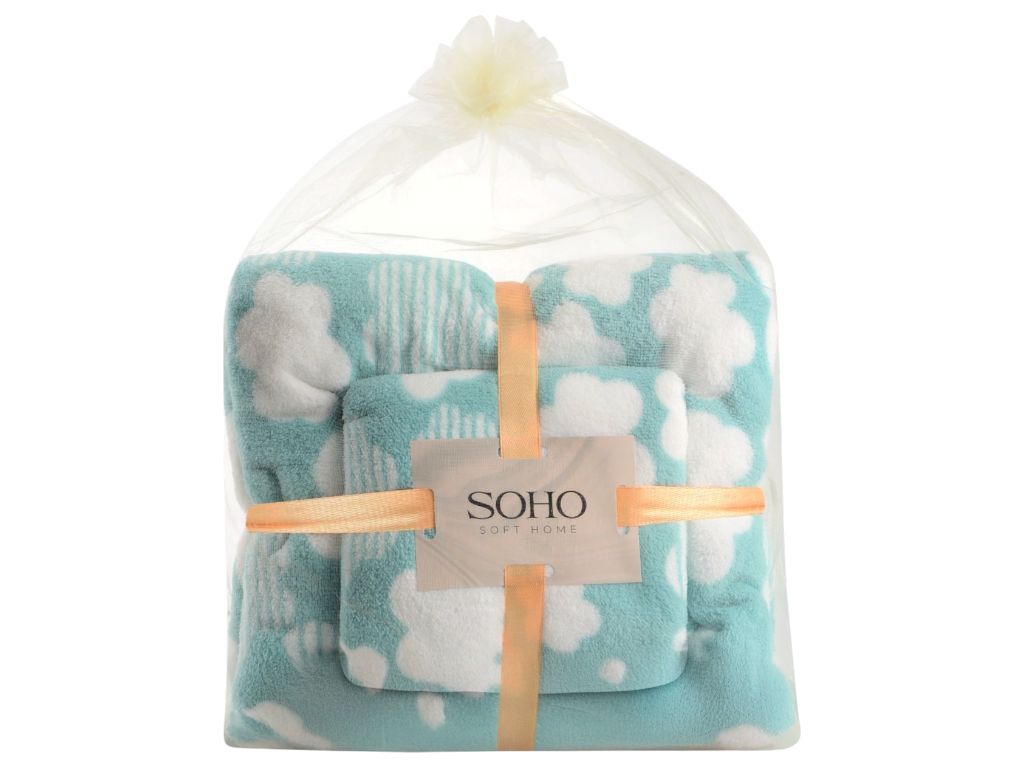 Полотенца Soho Baby, 35×75 и 70×140 см, микрофибра 280 г/м², цвет голубой с облаками