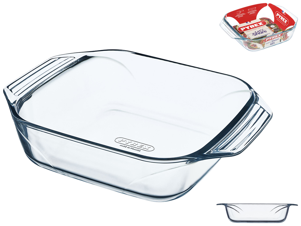 Форма для запекания Pyrex, квадратная, боросиликатное стекло, 29×23×7см, 2,4л