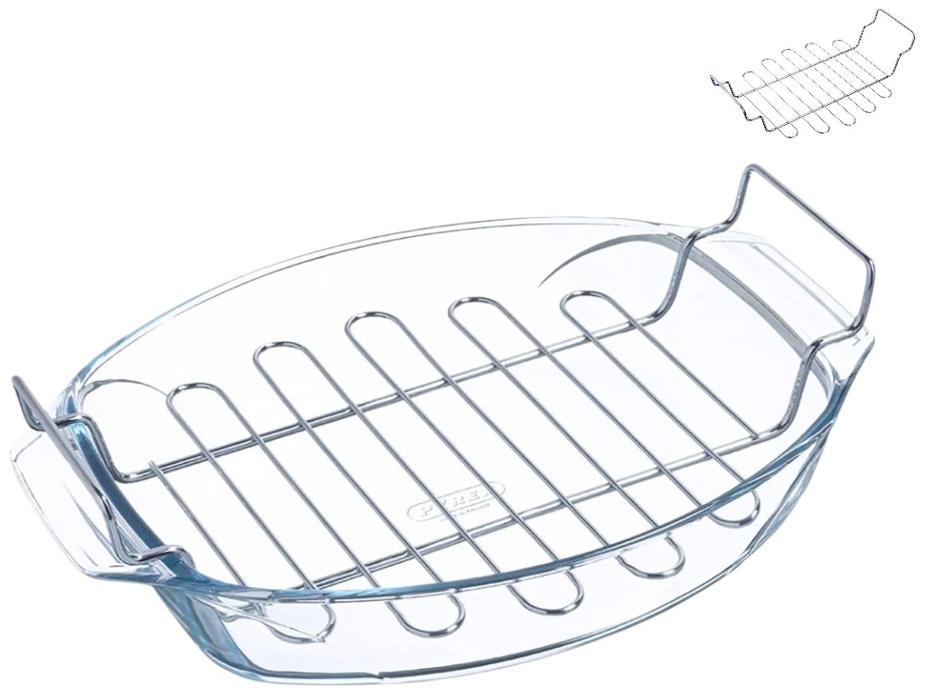 Форма с решёткой Pyrex Let’s Share, овальная, боросиликатное стекло, 4л, 39×27×11см