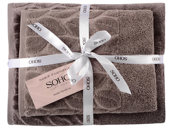 Набор полотенец Soho, 50x90+70x140см, хлопок 100%, Leaves Cappuccino, 8690069271422