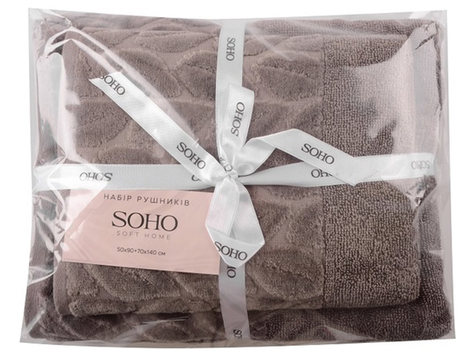 Набор полотенец Soho, 50x90+70x140см, хлопок 100%, Leaves Cappuccino, 8690069271422