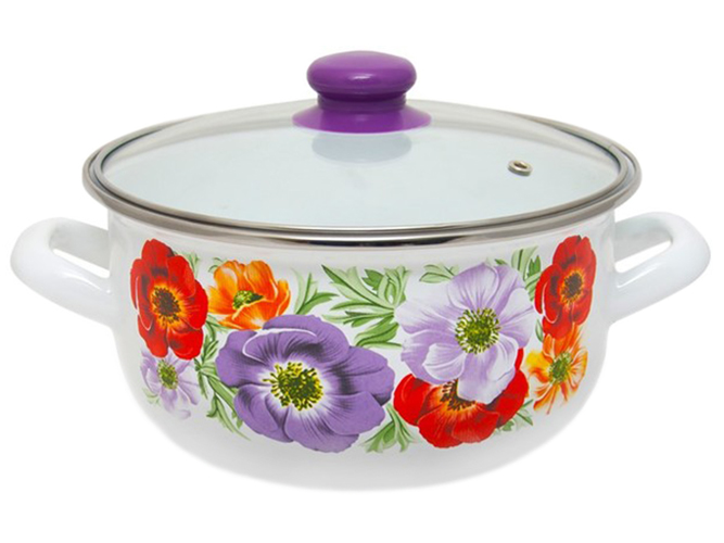 Кастрюля эмалированная с стеклянной крышкой Infinity "Flowers промо" D20см 2,9л 38273