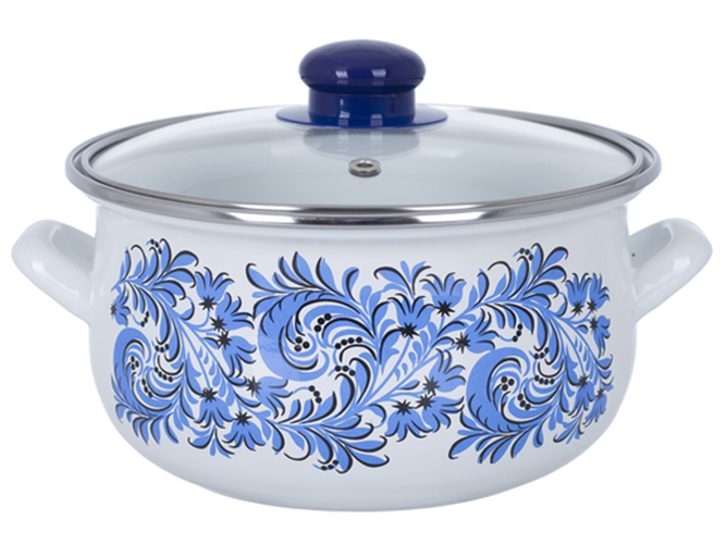 Кастрюля эмалированная со стеклянной крышкой Infinity "Blue flowers" D16см 1,8л 50173