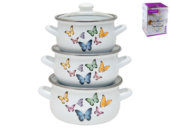 Набор кастрюль эмалированных Infinity Butterflies с крышкой 3 предмета 6516432